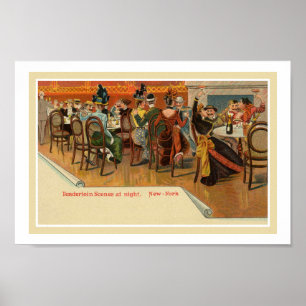 Póster Fiesta del restaurante de Nueva York de la época