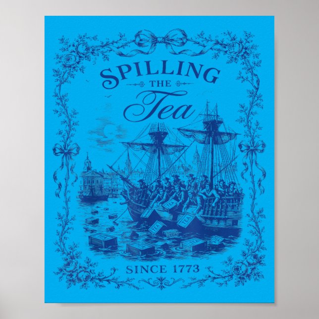 Póster Fiesta del Té de Toile Azul Derramando El Té Desde (Frente)