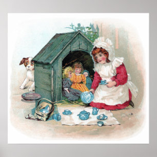 Póster Fiesta del té del Victorian en caseta de perro