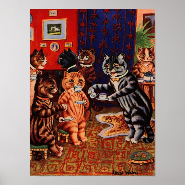Póster Fiesta del té gatos por Louis Wain (Frente)