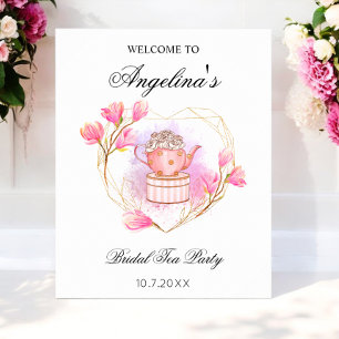 Póster Fiesta del Té Rosa Boda Rosa Dorado Floral