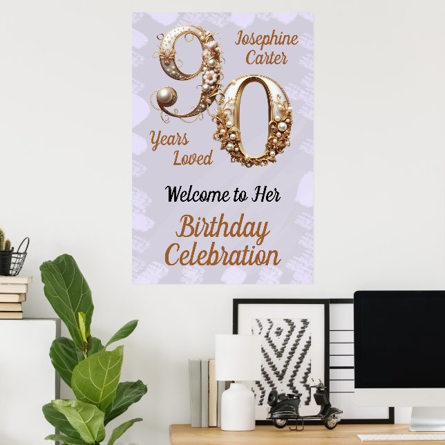 Póster Fiesta elegante por 90 cumpleaños (Oficina en casa)
