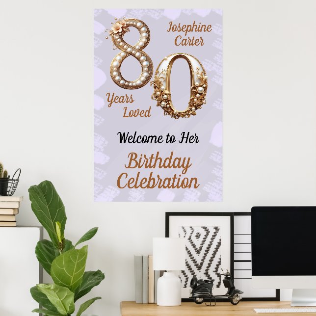 Póster Fiesta elegante por el 80 cumpleaños (Oficina en casa)