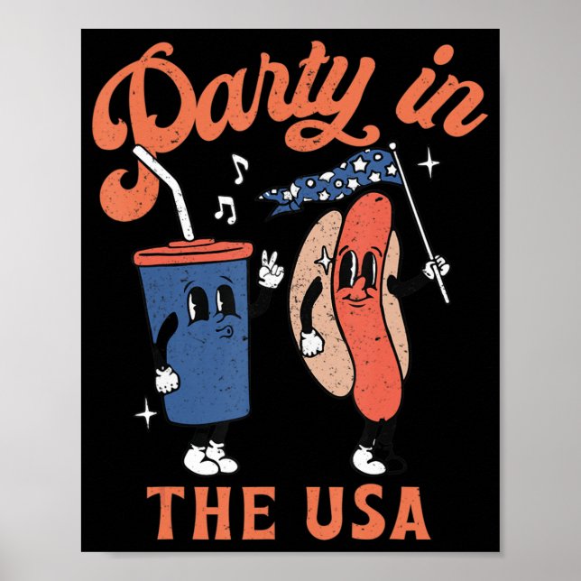 Póster Fiesta En Eeuu Hot Dog Ama A EEUU Diversión Cuarto (Frente)