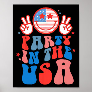 Póster Fiesta En Estados Unidos Cara Feliz Sonrisa Bander
