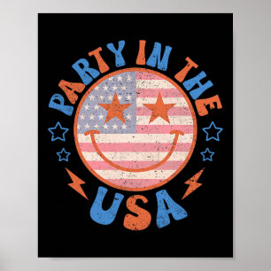 Póster Fiesta En Estados Unidos Cara Feliz Sonrisa Bander