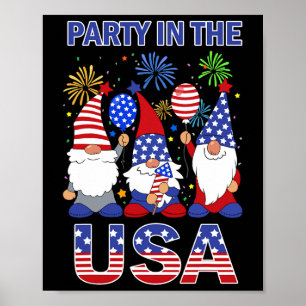 Póster Fiesta En La Bandera De Gnome Patriótico Estadouni