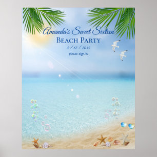 Póster Fiesta en la playa Luau Dulces Dieciséis Conchas C