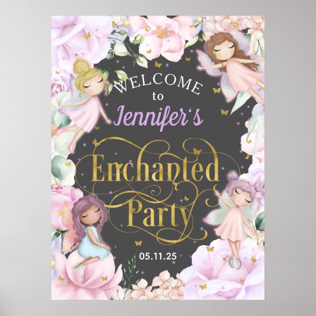 Póster Fiesta encantada Bienvenida de cumpleaños chica co (Frente)