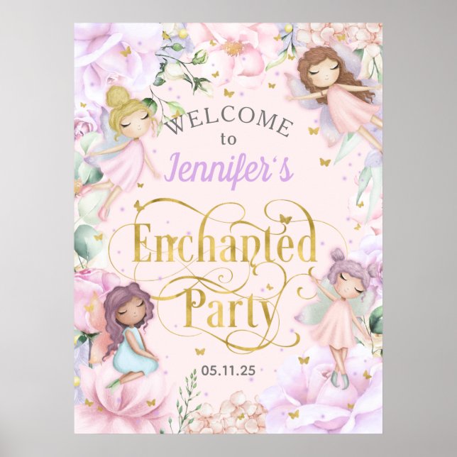 Póster Fiesta encantada Bienvenida de cumpleaños chica co (Frente)