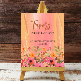 Póster Fiesta Favor Rótulo Acuarela Flores Rosa