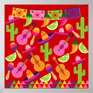 Póster Fiesta Fiesta Sombrero Limes Guitarra Maraca Sagua
