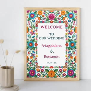 Póster Fiesta Floral Colorida de Bordado Bienvenida de Bo