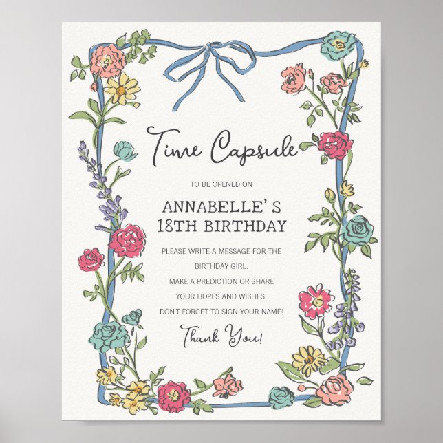 Póster Fiesta Jardín de Verano Floral Cumpleaños Cápsula (Frente)