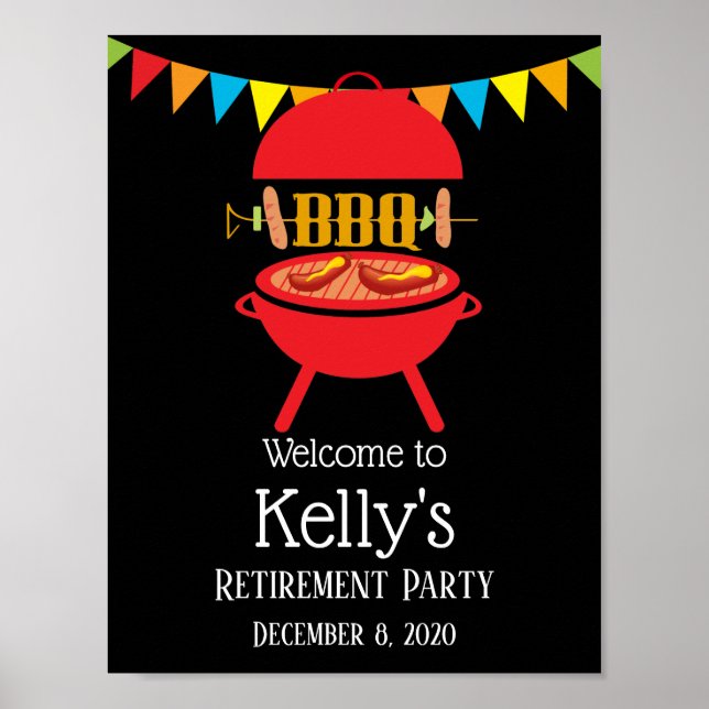Póster fiesta jubilatorio de bbq, barbacoa, parrilla de b (Frente)