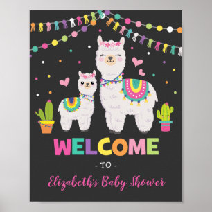 Póster Fiesta Llama Baby Shower / Cactus Alpaca Cumpleaño