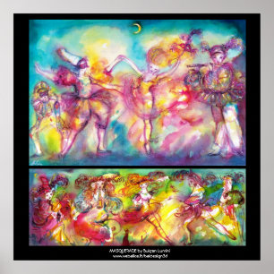 Póster FIESTA MASQUERADE, Máscaras Mardi Gras, Danza, Mús