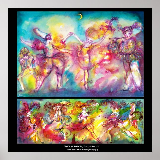 Póster FIESTA MASQUERADE, Máscaras Mardi Gras, Danza, Mús (Frente)