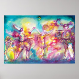 Póster FIESTA MASQUERADE, Máscaras Mardi Gras, Danza, Mús