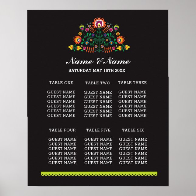 Póster Fiesta Mesa Boda Día Poster Plan de asiento (Frente)