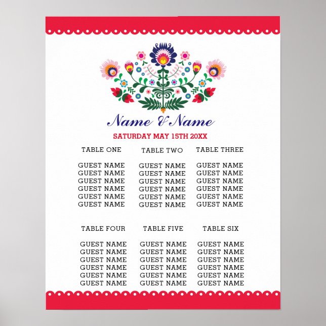 Póster Fiesta Mesa Plan Boda Día Poster Asiento (Frente)