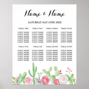 Póster Fiesta Mesa Plan Boda Poster 8 Cactus de asiento