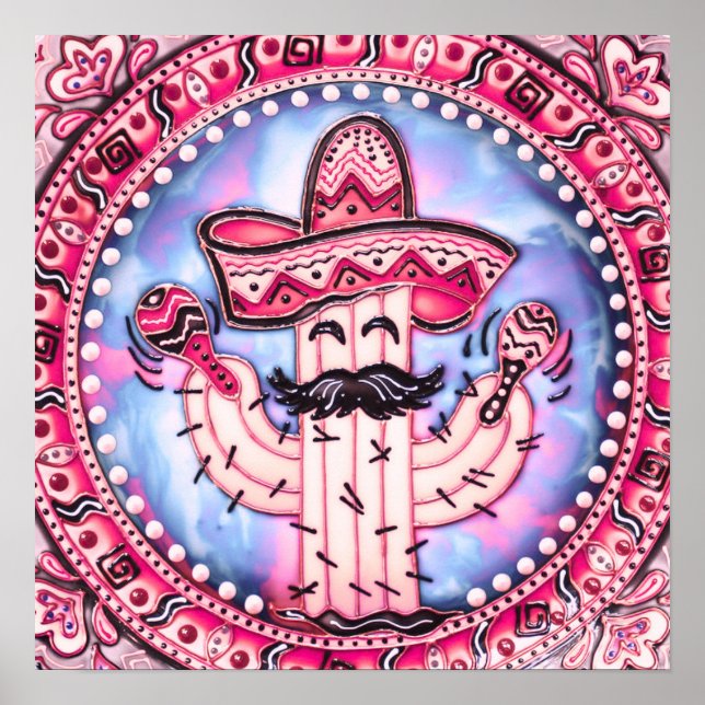 Póster Fiesta mexicana Cinco de Mayo Azul rosa (Frente)