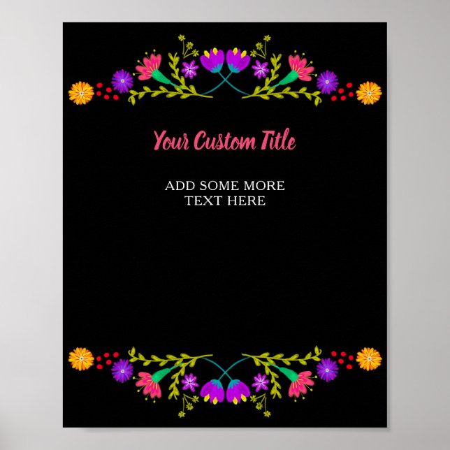 Póster Fiesta Mexicana Flor Cualquier texto Personalizado (Frente)