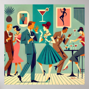 Póster Fiesta moderno de mediados del siglo XX El baile M