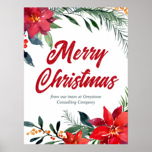 Póster Fiesta navideña de la compañía floral Poinsettia