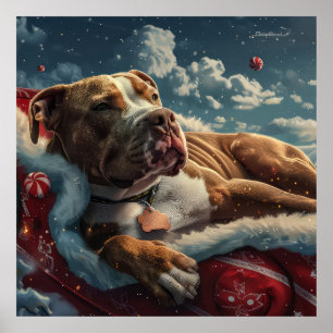Póster Fiesta Navideña de Perro Pitbull