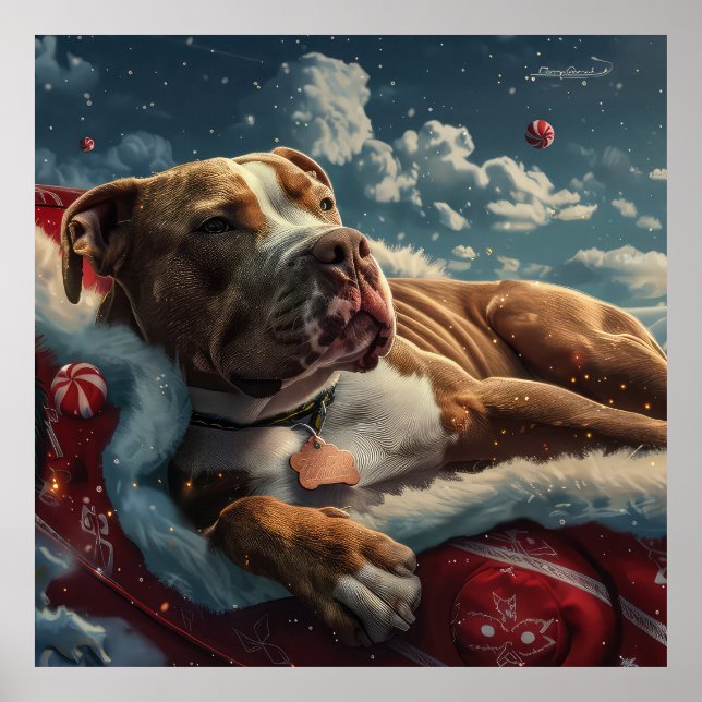 Póster Fiesta Navideña de Perro Pitbull (Frente)