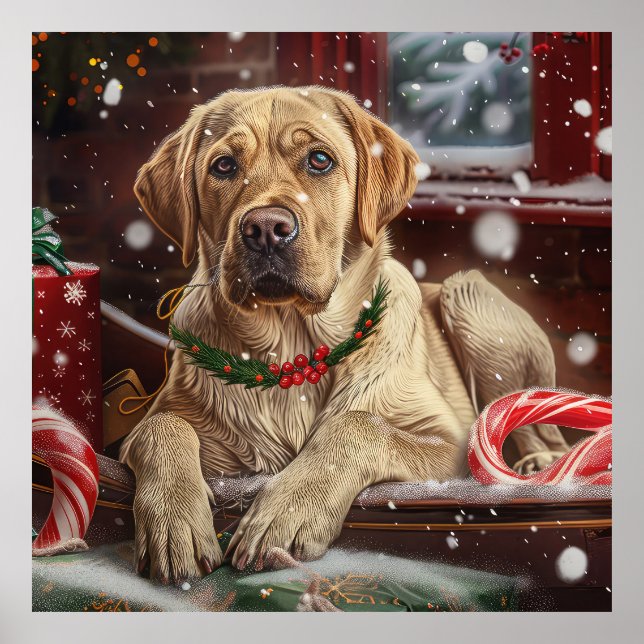 Póster Fiesta Navideña del Perro Labrador (Frente)