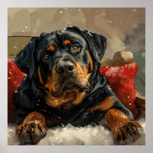 Póster Fiesta Navideña del Perro Rottweiler