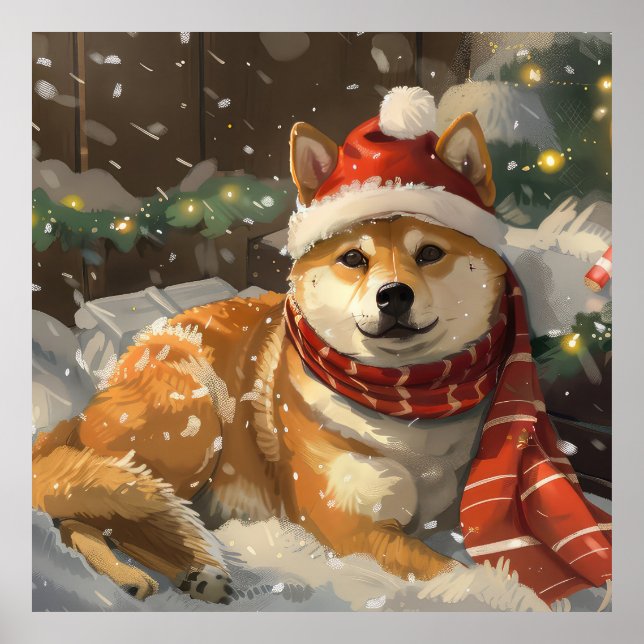 Póster Fiesta Navideña del Perro Shiba Inu (Frente)