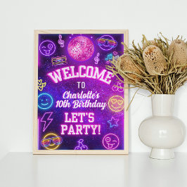 Póster Fiesta retro preppy Y2K sonrisa cara rosada neón b