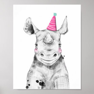Póster Fiesta Rhino Wild Safari Animales de cumpleaños De