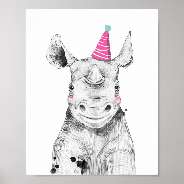 Póster Fiesta Rhino Wild Safari Animales de cumpleaños De (Frente)