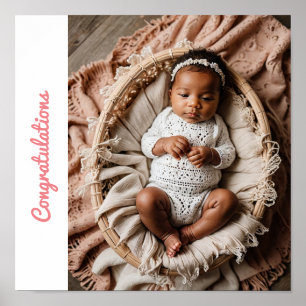 Póster fiesta rosa bebé felicitaciones por la foto