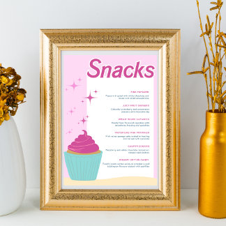 Póster Fiesta Rosa Cupcake Sweet Snacks Menu