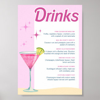 Póster Fiesta Rosa Menú Cocktail