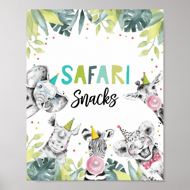 Póster Fiesta Safari Animales Niño Rótulo Cumpleaños (Frente)