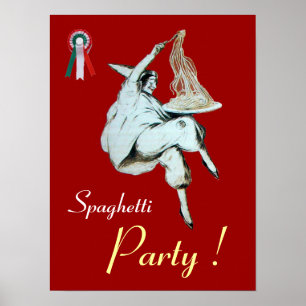 Póster Fiesta SPAGHETTI, COCINA ITALIANA, blanco rojo