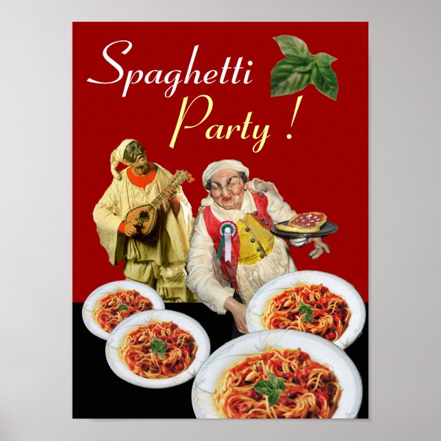 Póster Fiesta SPAGHETTI, Cocina Italiana, Chef, Pulcinell (Frente)