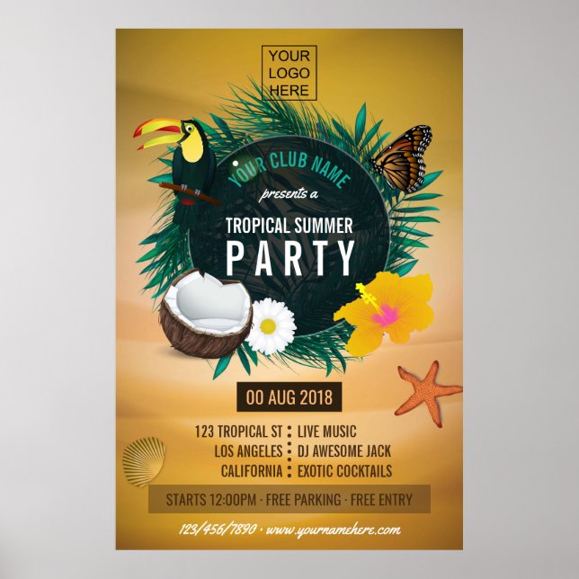 Póster Fiesta Tropical Club/Corporativo de verano añada l (Frente)
