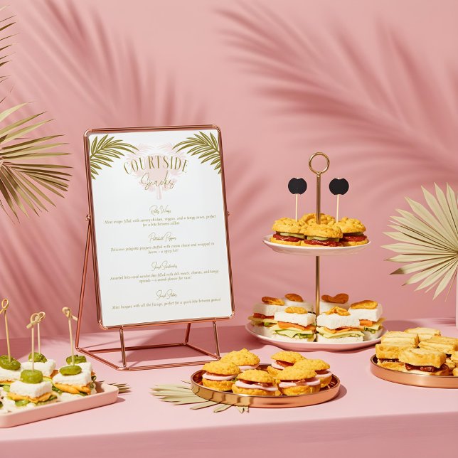 Póster Fiesta Tropical De Baloncesto De Comida Aperitivo  (Tropical Pickleball Party Food Appetizer Menu Sign)