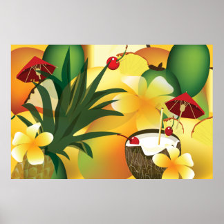 Póster Fiesta tropical hawaiano Luau Poster de bar Tiki