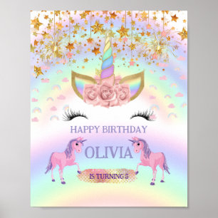 Póster Fiesta unicornio Arcoiris primer chica de cumpleañ
