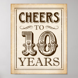 Póster Fiesta Vintage CHEERS A 10 AÑOS Rótulo Imprimir