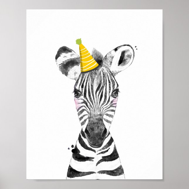 Póster Fiesta Zebra Wild Safari Animales de cumpleaños De (Frente)